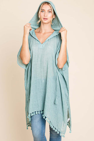 Cotton Bleu by Nu Label Tassel Hem Hooded Cover Up Trendsi