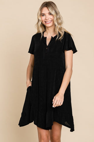 Culture Code Full Size Short Sleeve Ruffled Asymmetric Hem Dress Trendsi