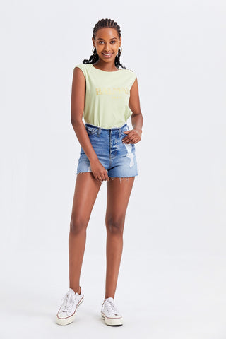 BAYEAS High Rise Bandless Denim Shorts Trendsi