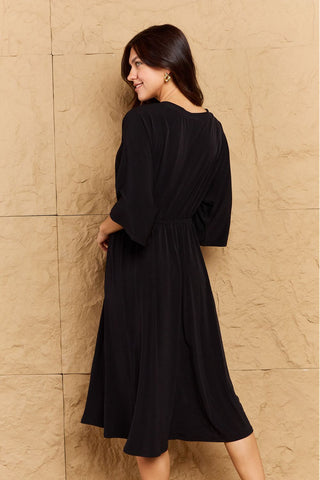 OneTheLand Make Your Move Solid Surplice Midi Dress Trendsi