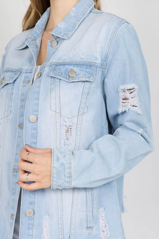 American Bazi Letter Patched Distressed Denim Jacket Trendsi