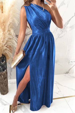 One Shoulder Slit Ruched Maxi Dress Trendsi