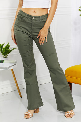 Zenana Clementine Full Size High-Rise Bootcut Jeans in Olive Trendsi