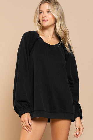 POL Back Cross Strap Detail Balloon Sleeve Sweatshirt Trendsi