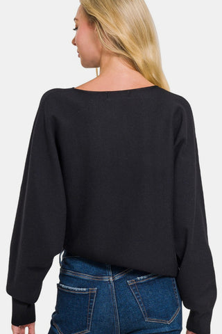 Zenana Asymmetric Hem Long Sleeve Sweater Trendsi