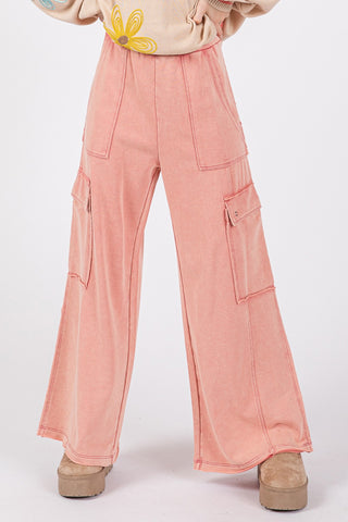 SAGE + FIG Knit Terry Mineral Wash Wide Leg Pants Trendsi