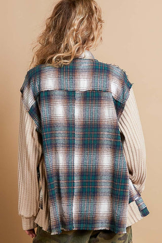 POL Plaid Contrast Button Down Shacket Trendsi