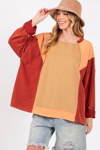 SAGE + FIG Mineral Wash Color Block Top Trendsi