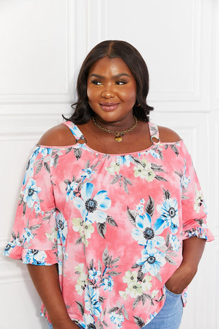 Sew In Love Full Size Fresh Take  Floral Cold-Shoulder Top Trendsi