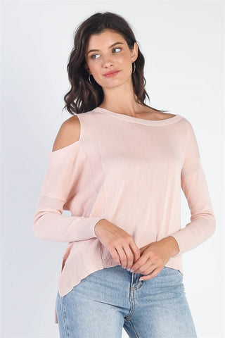 UNIQ Cold Shoulder Long Sleeve Knit Top Trendsi