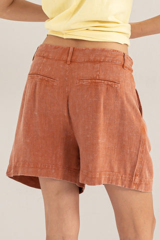 HYFVE High Waist Pleated Linen Shorts Trendsi