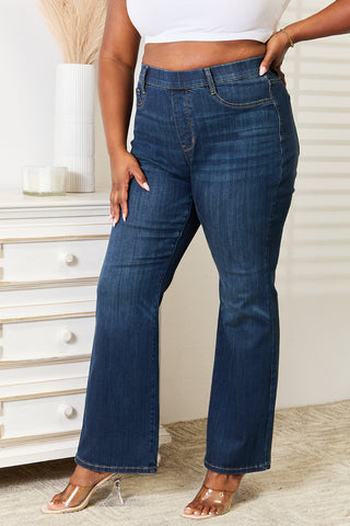 Judy Blue Full Size Elastic Waistband Slim Bootcut Jeans Trendsi