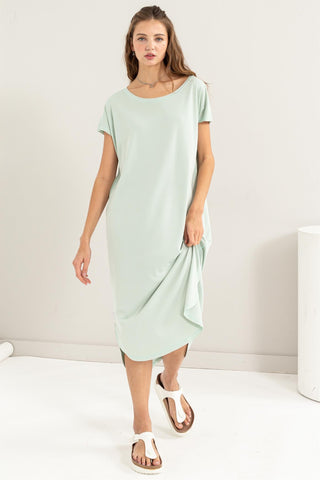 HYFVE Short Sleeve High-Low Slit Midi Dress Trendsi