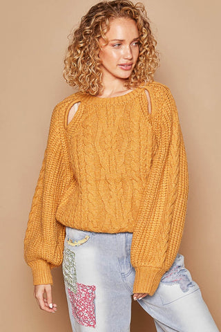 POL Cable Knit Cutout Long Sleeve Sweater Trendsi