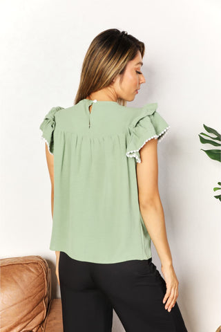 Perfee Pleated Detail Flutter Sleeve Blouse Trendsi