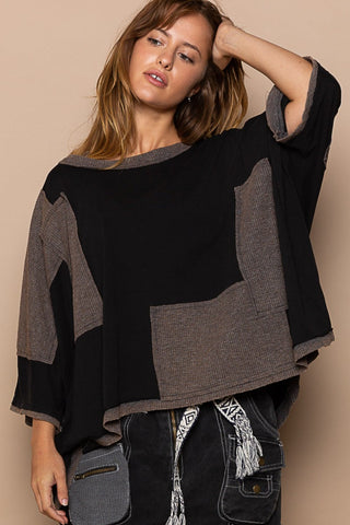 POL Frayed Edge Patchwork Oversized T-Shirt Trendsi