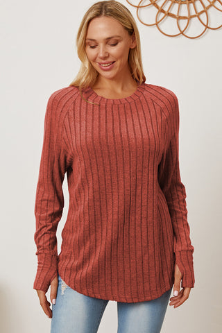 Basic Bae Full Size Ribbed Thumbhole Sleeve T-Shirt Trendsi