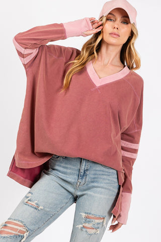 SAGE + FIG Mineral Wash Side Slit Contrast T-Shirt Trendsi