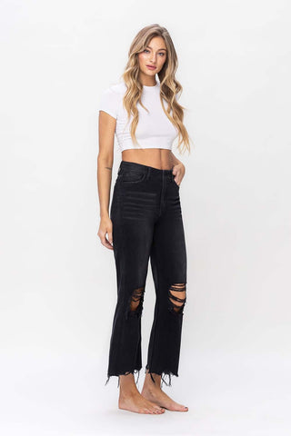 Vervet by Flying Monkey Vintage Ultra High Waist Distressed Crop Flare Jeans Trendsi