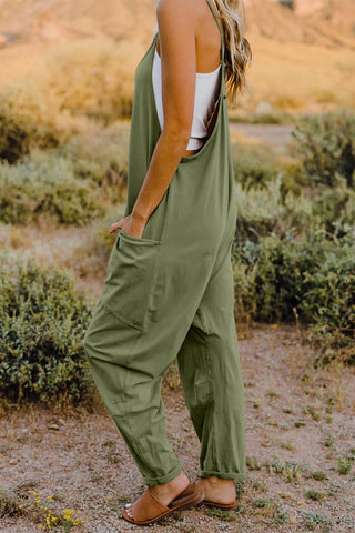 Double Take Full Size V-Neck Sleeveless Jumpsuit with Pockets Trendsi