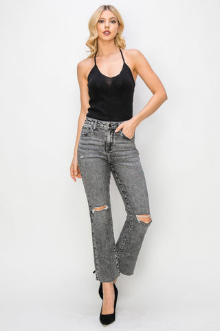 RISEN High Waist Distressed Straight Jeans Trendsi