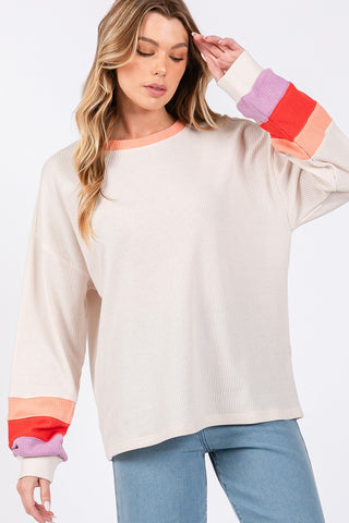 SAGE + FIG Color Block Waffle Knit T-Shirt Trendsi