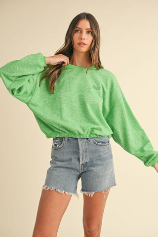 Mable Round Neck Letter Embroidery Crop Sweatshirt Trendsi