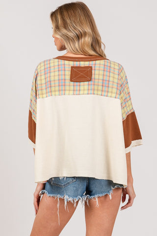 SAGE + FIG Round Neck Plaid Star Patch T-Shirt Trendsi