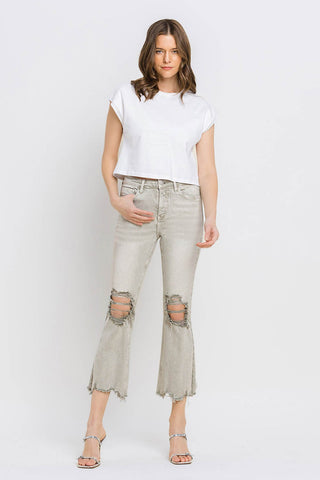 Lovervet Distressed Raw Hem Cropped Flare Jeans Trendsi