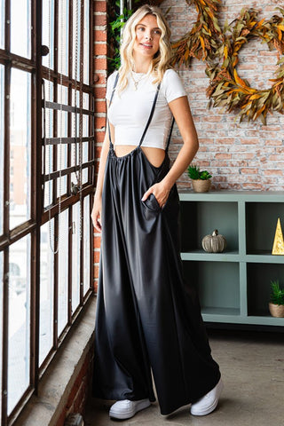 First Love Drawstring Back Spaghetti Strap Wide Leg Overall Trendsi