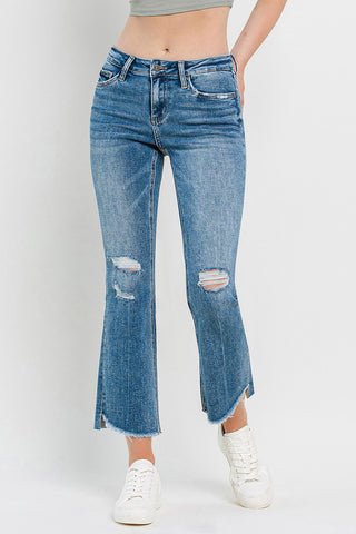 Vervet by Flying Monkey Full Size Mid Rise Distressed Cropped Flare Jeans Trendsi