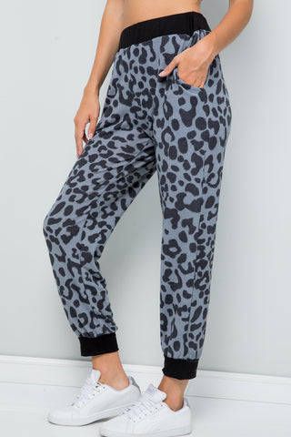 Celeste Full Size Leopard Contrast Sweatpants Trendsi