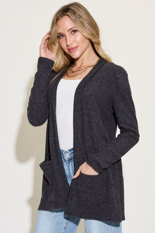 Zenana Open Front Long Sleeve Cardigan Trendsi