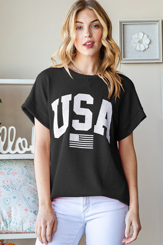 Heimish Full Size USA Graphic Short Sleeve Ribbed Top Trendsi