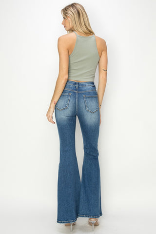 RISEN Full Size High Rise Front Seam Detailed Flare Jeans Trendsi