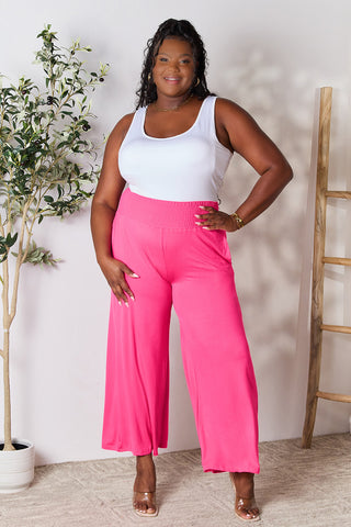 Double Take Full Size Smocked Wide Waistband Wide Leg Pants Trendsi