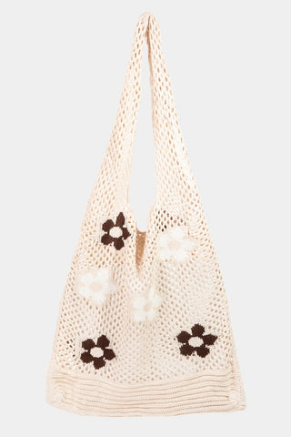 Fame Flower Pattern Knitted Tote Bag Trendsi