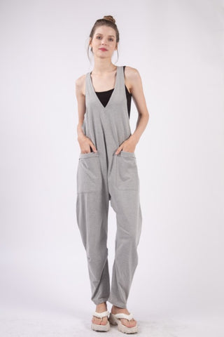 VERY J  Plunge Sleeveless Jumpsuit with Pockets Trendsi