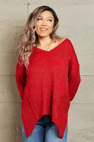 Heimish By The Fire Full Size Draped Detail Knit Sweater Trendsi