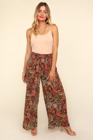 Haptics Smocked Waist Paisley Print Pants Trendsi