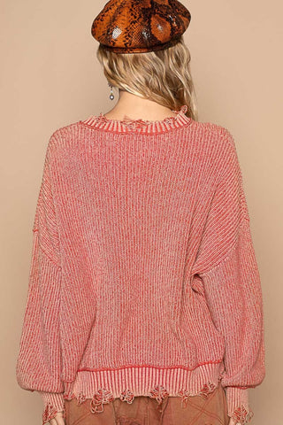 POL Distressed Washed Drop Shoulder Sweater Trendsi