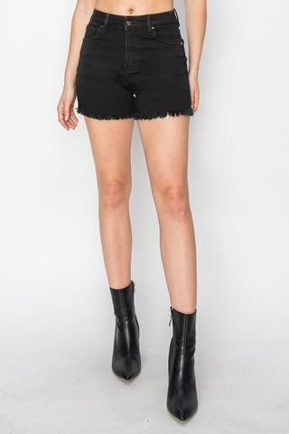 RISEN Full Size High Waist Raw Hem Denim Shorts Trendsi