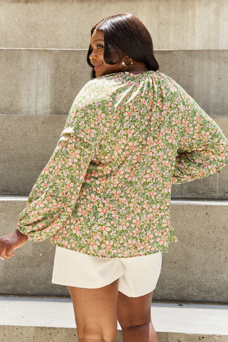 HEYSON She's Blossoming Full Size Balloon Sleeve Floral Blouse Trendsi