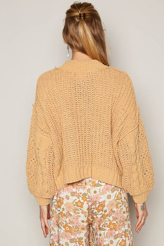 POL Mock Neck Cable Knit Sweater Trendsi