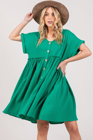 SAGE + FIG Full Size Button Up Short Sleeve Dress Trendsi