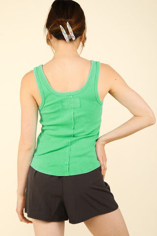 VERY J Washed Ribbed Tank with Placket Detail Trendsi