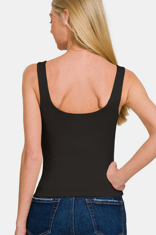 Zenana Double Layer Round Neck Tank Trendsi