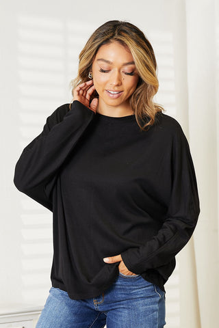 Double Take Seam Detail Round Neck Long Sleeve Top Trendsi