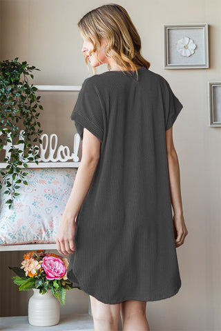 Heimish Full Size Ribbed Round Neck Short Sleeve Tee Dress Trendsi