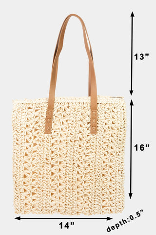 Fame Straw Braided Tote Bag Trendsi